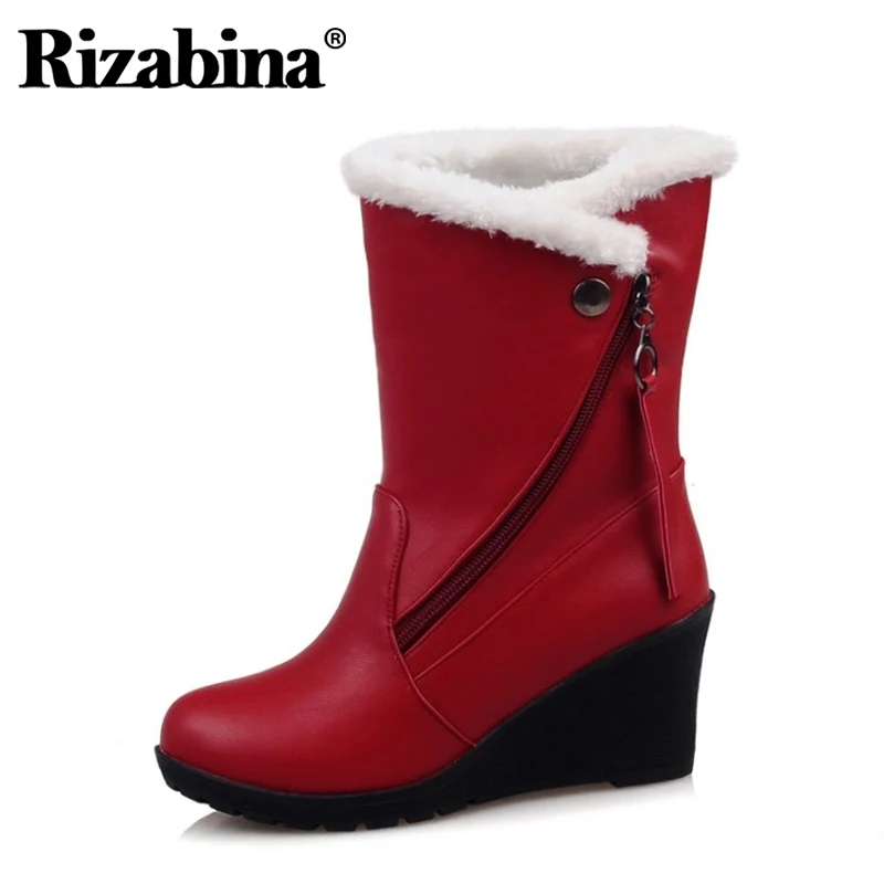 RIZABINA/женские ботинки до середины икры на танкетке размера плюс 30-52 женские зимние