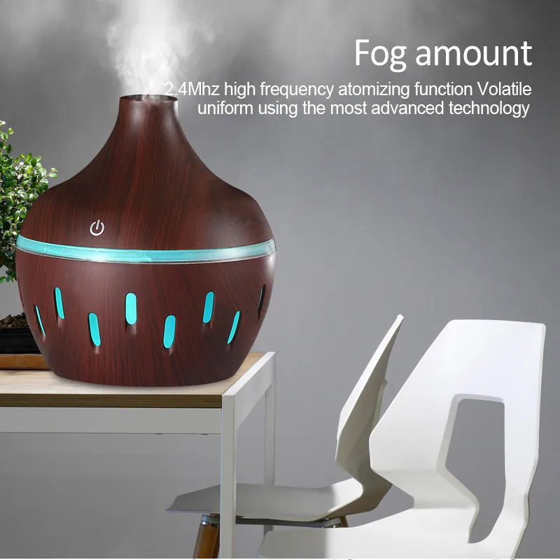 

300ml Humidifier Aroma Essential Oil Diffuser Ultrasonic Wood Grain Air Humidifier USB Mini Mist Maker