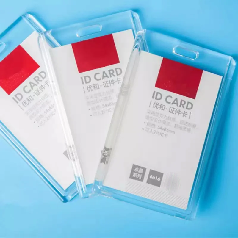 

1Pcs Hard Plastic Double-faced Card Holder Transparent Clear Horizontal Pass ID Badge Holders Card Cover Easy Access Thumb Notch
