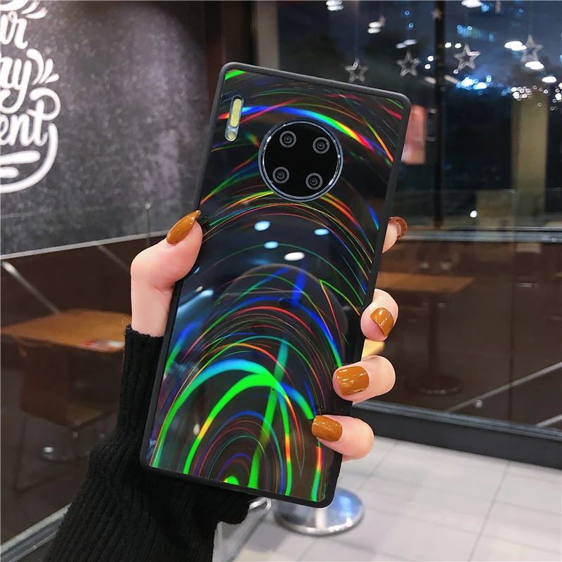 Противоударный ТПУ чехол для huawei mate 30 Pro 20 Lite блестящий Радужный акриловый