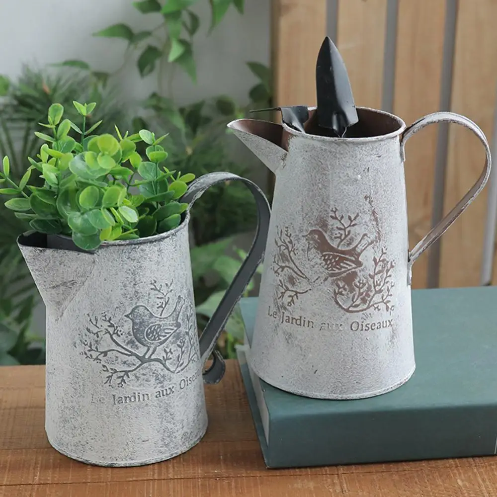 

Vintage Iron Art Bucket Dried Flower Vase Container Desktop Ornaments Decor