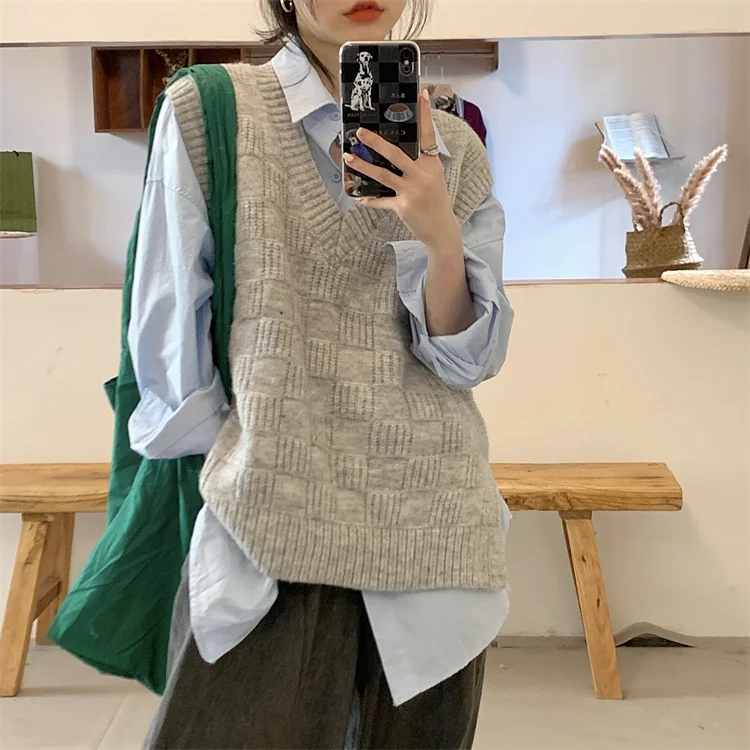 

Женский свободный Трикотажный жилет с V-образным вырезом