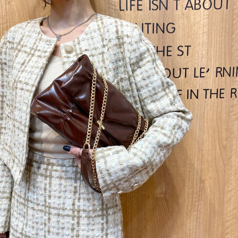 Fashion Trend Folded Flap Bag for Women 2021 New Solid Color Pu Female Handbag Spring Summer Design Woman Under-arm Bag