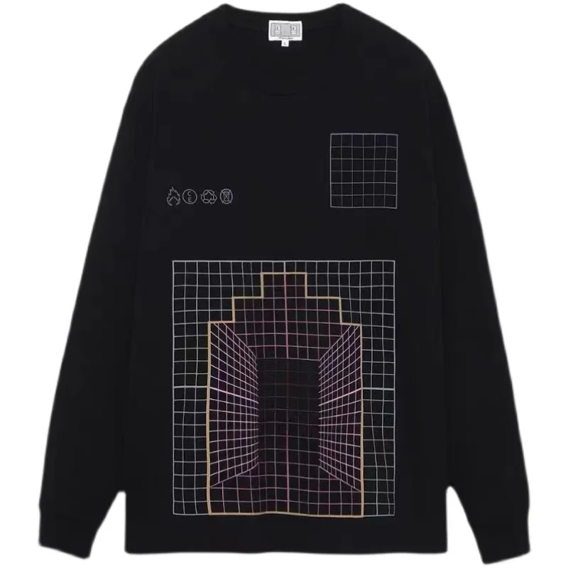 No Hat Hoodies Women Vintage Streetwear O-neck Long Sleeve Tops Hip Hop Design Plaid-pattern Printing Oversize Sweatshirts Teens | Женская