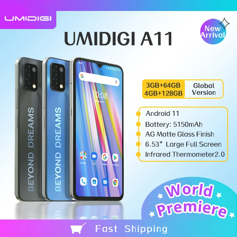 UMIDIGI A11 3 ГБ/4 Гб + 64 Гб/128 ГБ глобальная версия Android 11 смартфон Helio G25 Процессор 6 53
