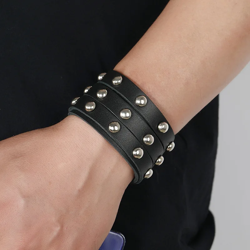 

Vintage Wide Metal Men's Bracelets Big Wrap Leather Wristband for Women Adjustable Bracelets&Bangles on Hand Jewelry