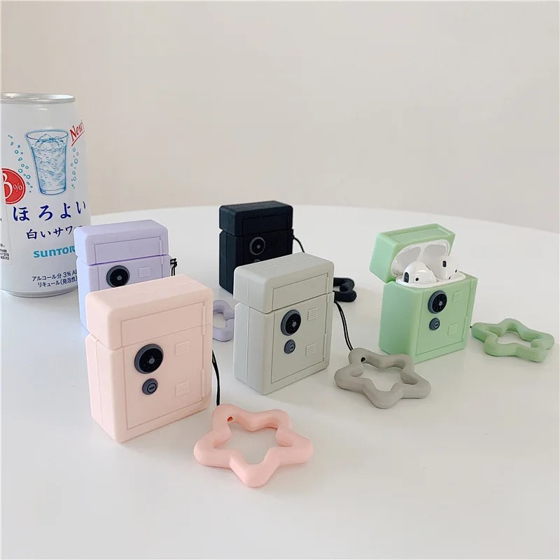 

Gift Cute 3D Safe Box Airpods Keychain Silicone Soft Case Key Chain For Women Bluetooth Wireless Earphone Cute Protective Cover