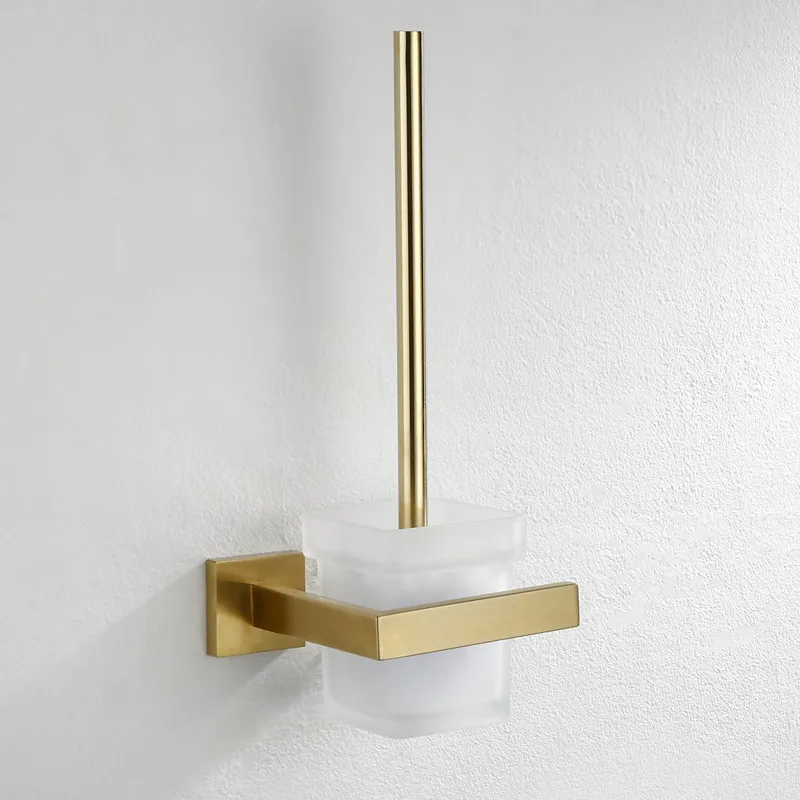 

Nordic Toilet Brush Holder Bathroom Hardware Set Wall Mounted Durable Cleaning Brush Glass Cup Brushed Golden Bathroom Hardware