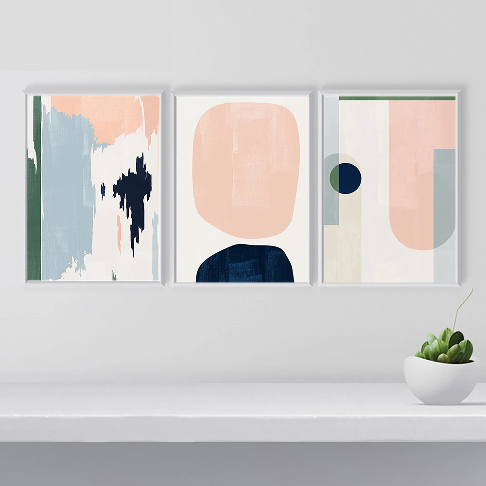 Акварельный розовый геометрический постер на холсте абстрактная живопись