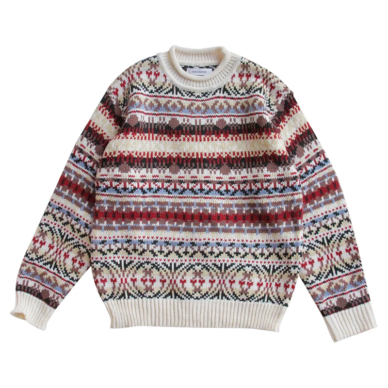 Зимние Для женщин ретро жаккардовый свитер молодая девушка студентка Harajuku Стиль