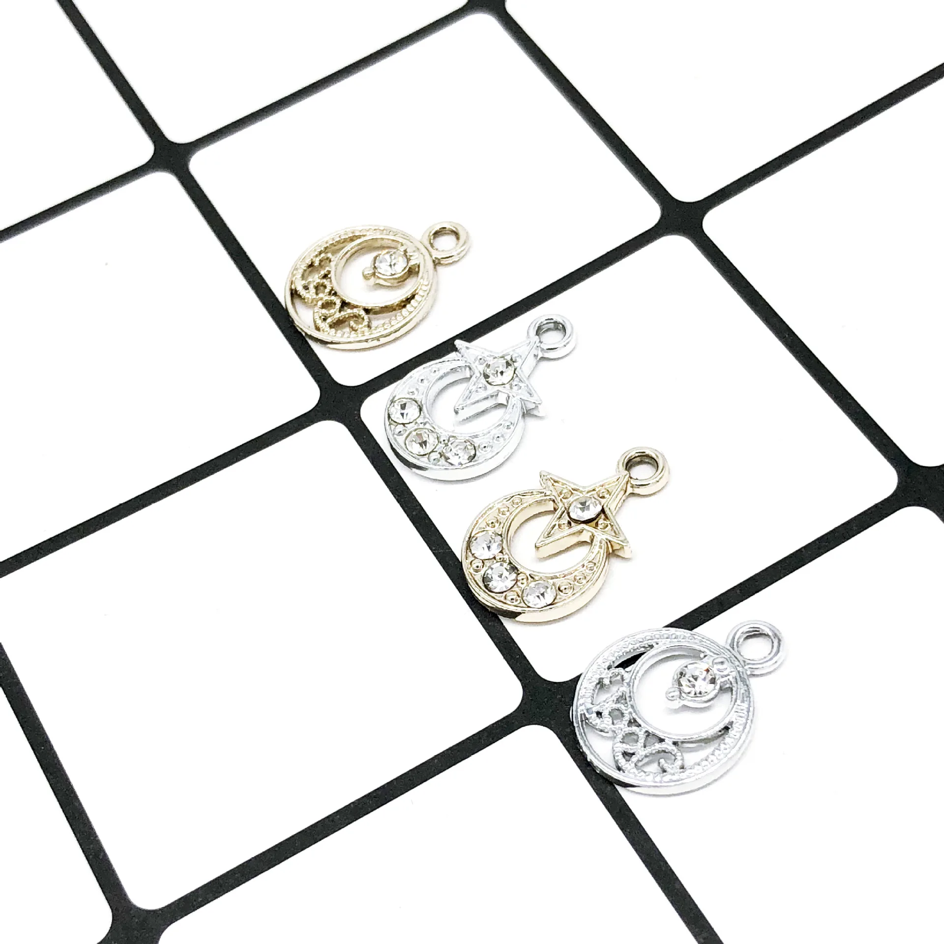 20PCS New Arrival Gold Silver Color Round Charm Pendant With Rhinestone Pendants For Bracelet DIY Jewelry | Украшения и