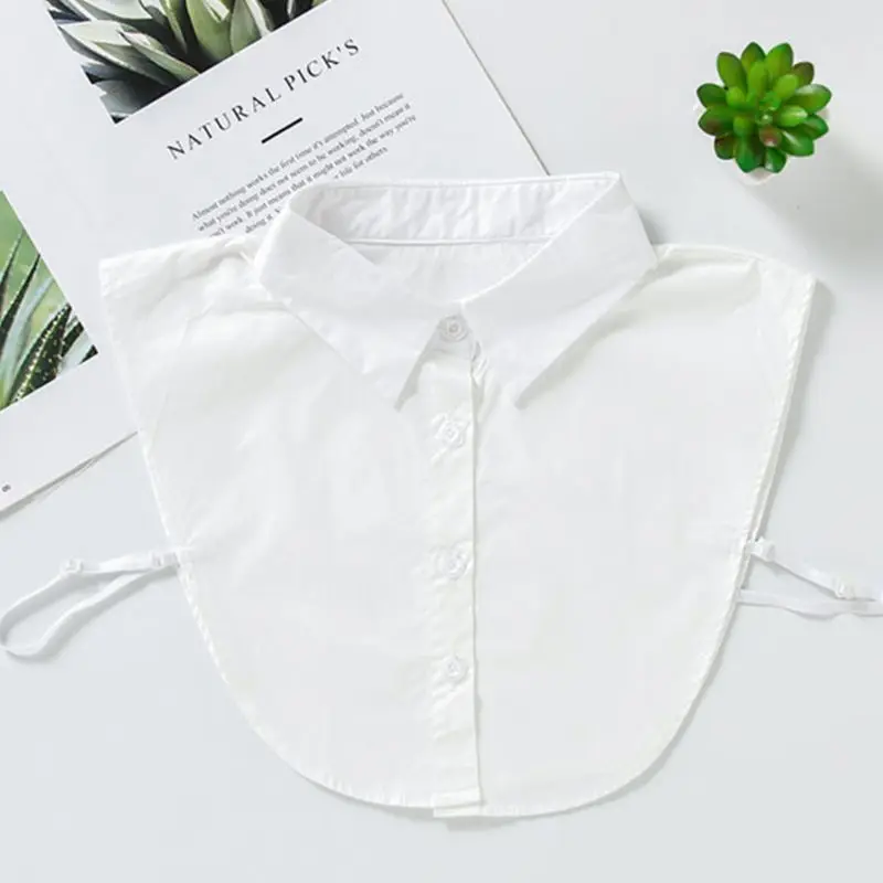 

New Women Plain Solid Color Cotton Fake Collar Curved Hem Pointed Lapel Half-Shirt