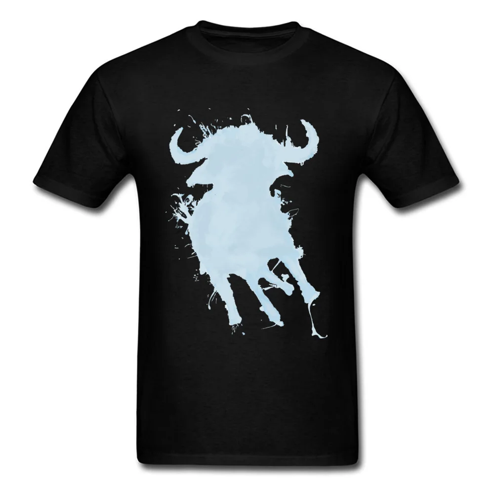 

Fashion Water Buffalo Men T-shirt Watercolor Print Animal Silhouette Male Short Sleeve Black Tee Shirt Cotton