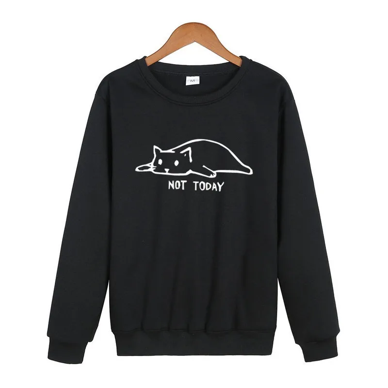 NOT TODAY Printed Sweatshirts Men 2020 Autumn Winter Fleece Warm Pullover Male Lazy Cat Funny Men's Hoodie Hipster |