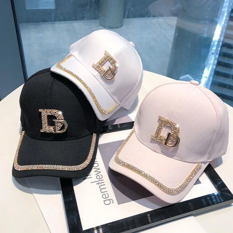 2021 New Letter D Baseball Cap Women rhinestone trend cotton bling Cap snapback hip hop cap UV protection Hat Women's Cap