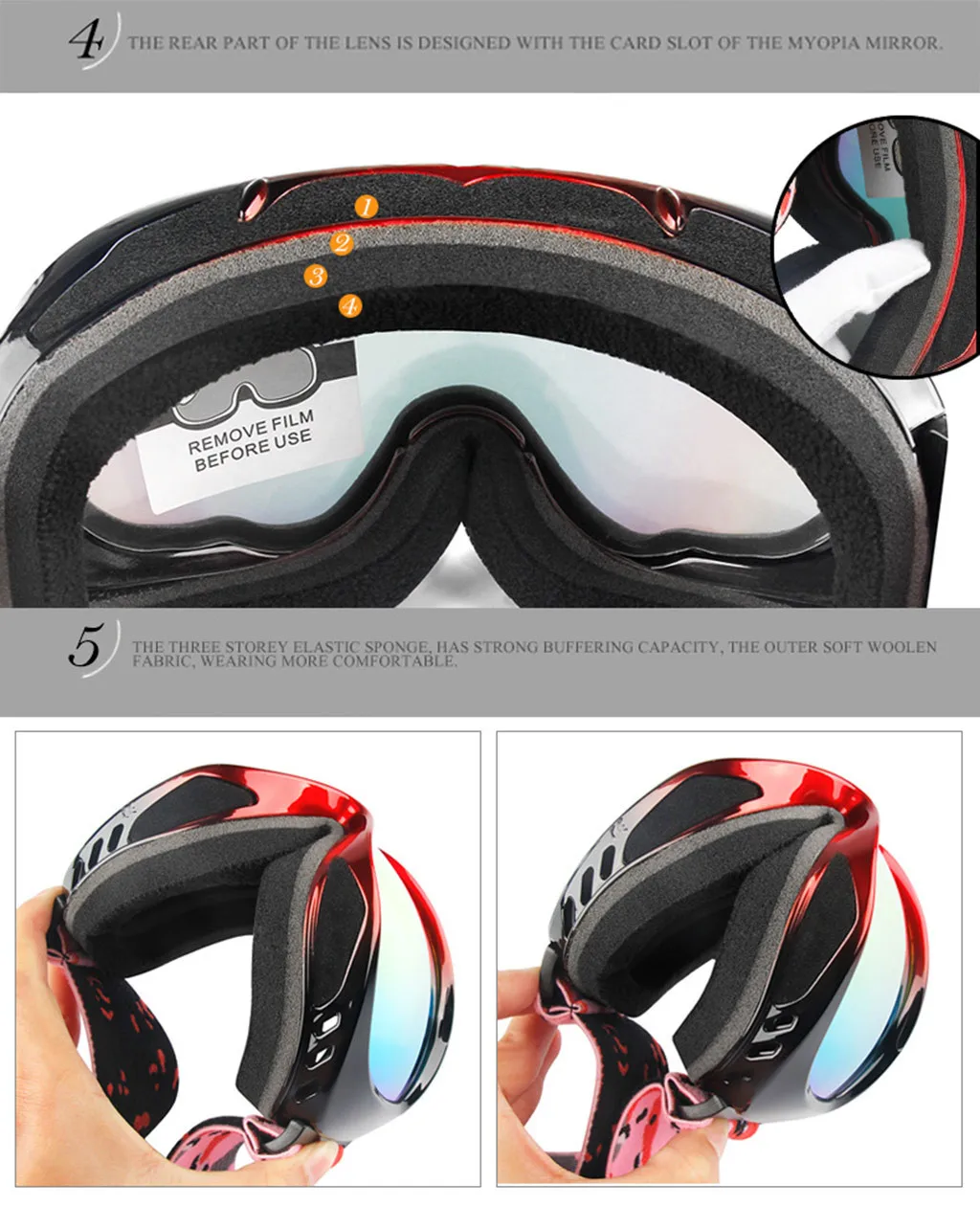 

Large frame design professional ski goggles double layers lens anti-fog anti-UV ski glasses skiing snowboard Mens snow goggles