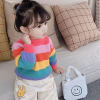 2021 new rainbow knitting spring winter warm clothes girls sweater kids toddler teens tops jumpers children cute high quality