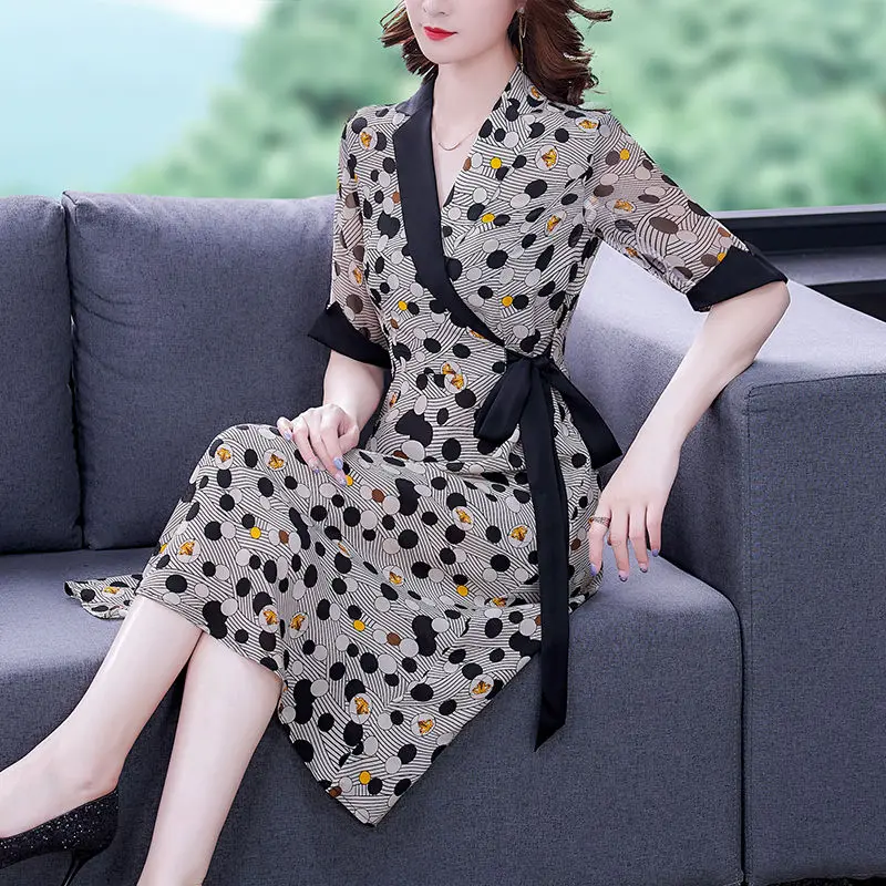 

Top Brand Silk Dress Women's 2021 Summer New Suit Collar Temperament Mulberry Silk Print Dress