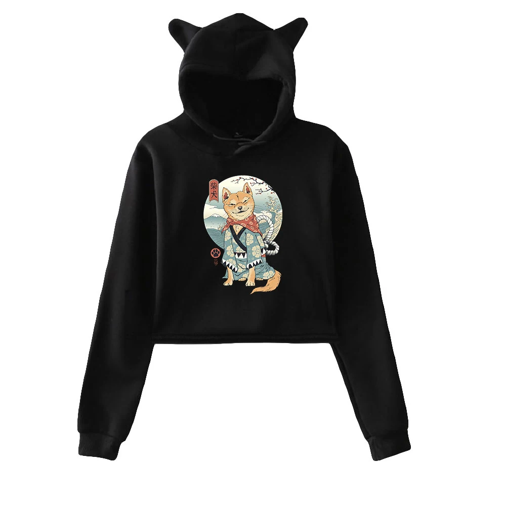

Japanese Fashion printing Pullover Girls Casual Cat Cropped Hoodies Female Long Sleeve Sweatshirts Crop Top Women Hoodie Clothes