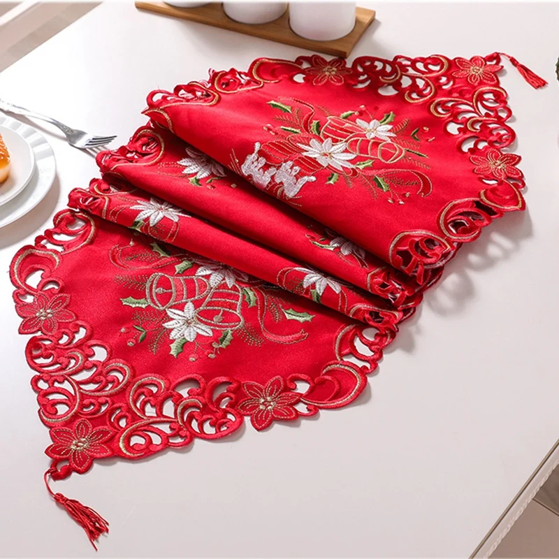 Вышитый цветочный Рождественский Настольный Топпер для домашнего обеденного