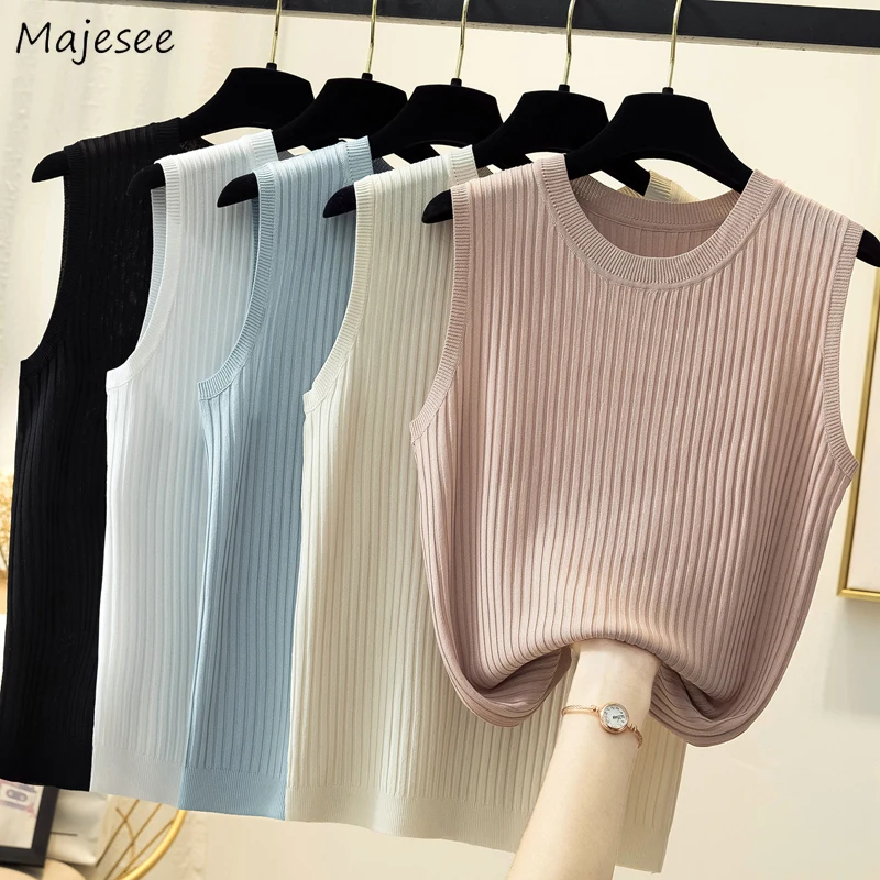 

Sweater Vest Women Slim O-neck Sleeveless Jumpers Womens Fashion All-match Leisure Knitted Sweaters Female Chic Ins Casual Daily