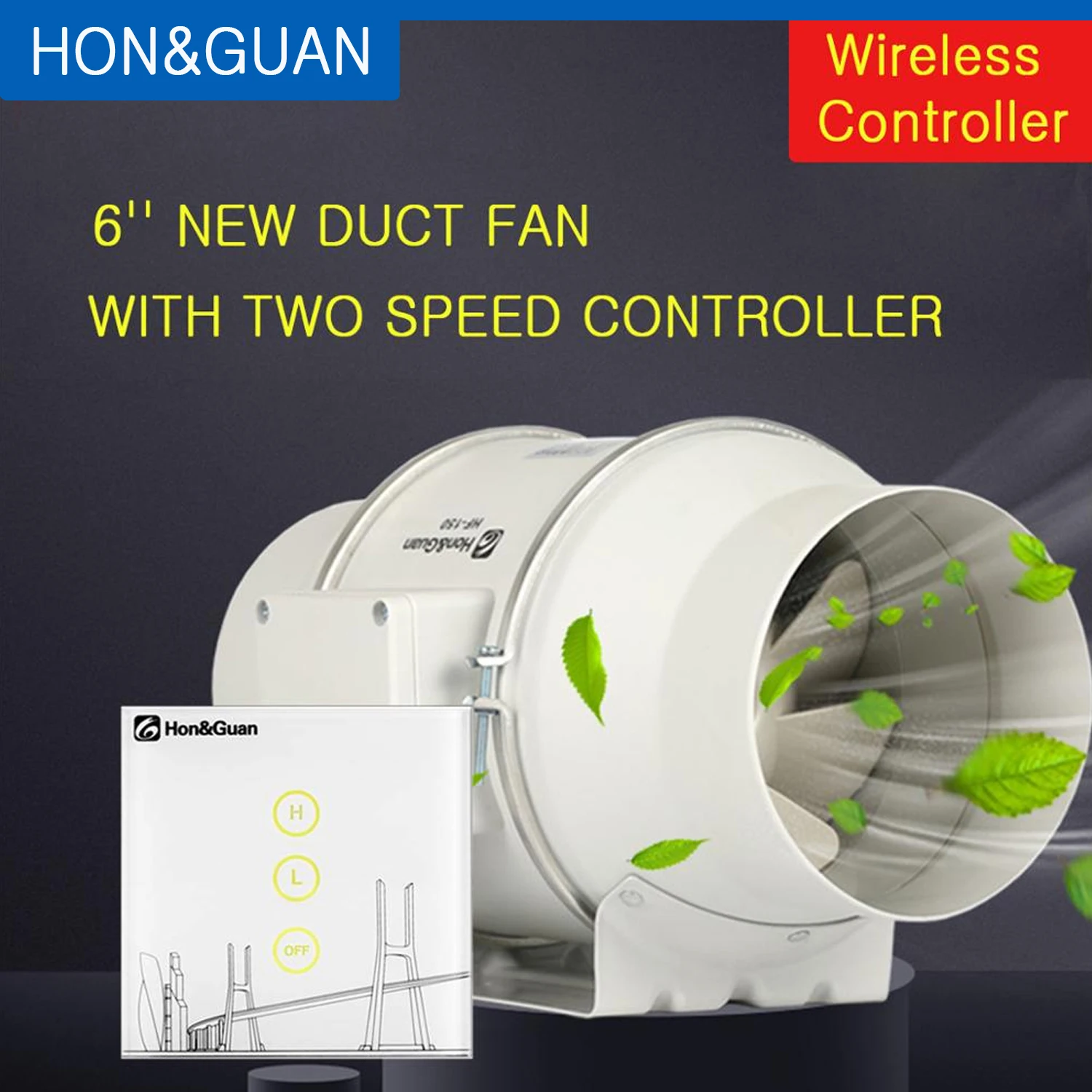 Hon&Guan 6'' 220V Silent Air Extractor Inline Ducted Fan with Wireless Controller For Bathroom Kitchen Hood Ventilation