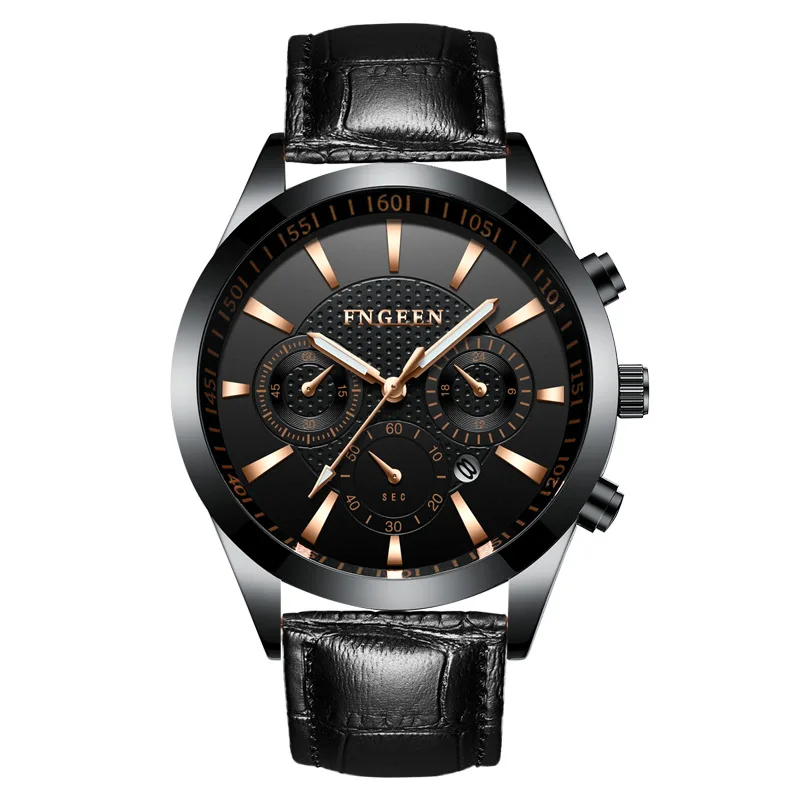 

2021 new new imitation six-pin design men's watch waterproof luminous watch men's fashion calendar student black men's watch