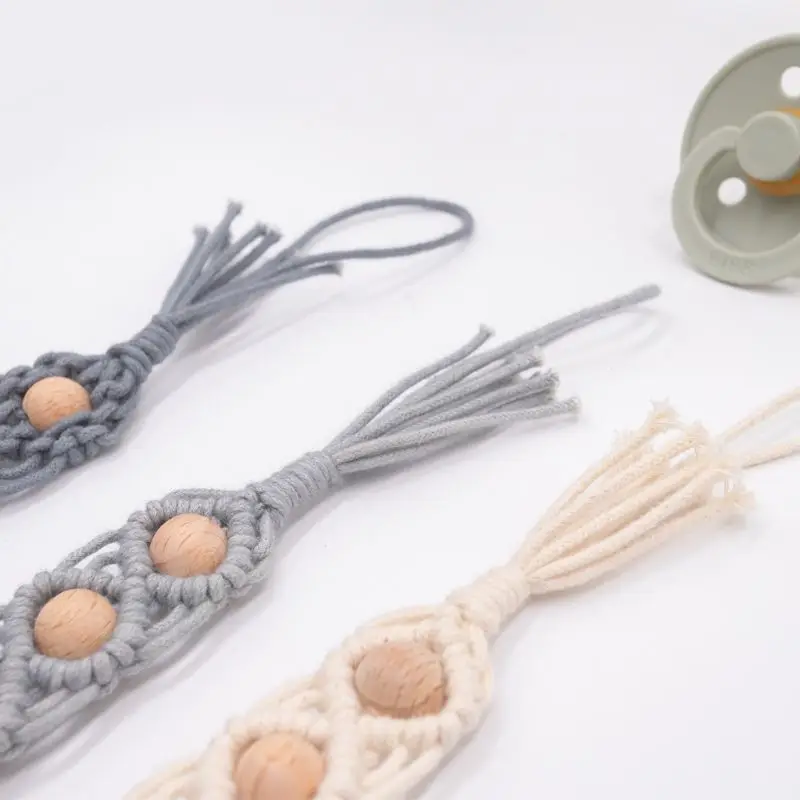 

OOTDTY Baby Dummy Chain Pacifier clip Crochet Cotton Soother Holder Infant Toddler Wooden Bead Teething Toy Wholesale