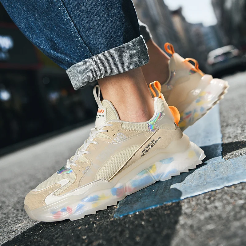 

Men Shoes High Quality Comfortable Breathable Men Casual Shoes Lightweight Soft Non-slip Air Soles Black Yellow Walking Sneakers