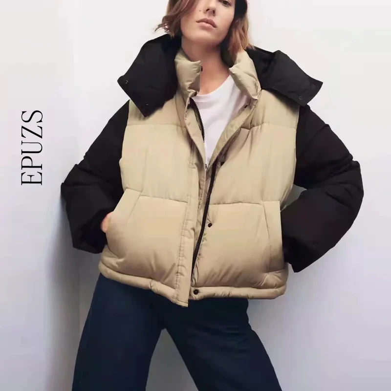 winter jacket women patchwork hooded parka casual zipper thick jacket female pdded down jacket