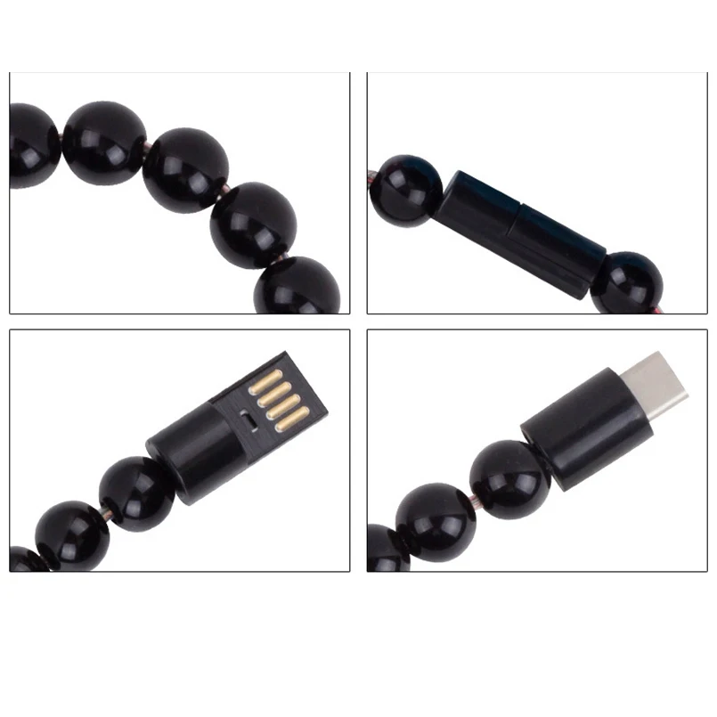 

USB Type C Beaded Strand Bracelet Women Men Data Charger Cable Cord for iPhone 8 X 11 12 SE Samsung S7 S10 Android Creative