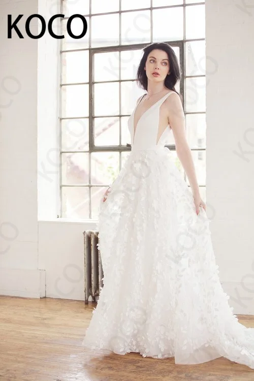 

MACDOUGAL Wedding Dresses 2021 Simple V-Neck Beach Party Bride Gowns Elegant Appliques Vestido De Novia Civil Women Skirt