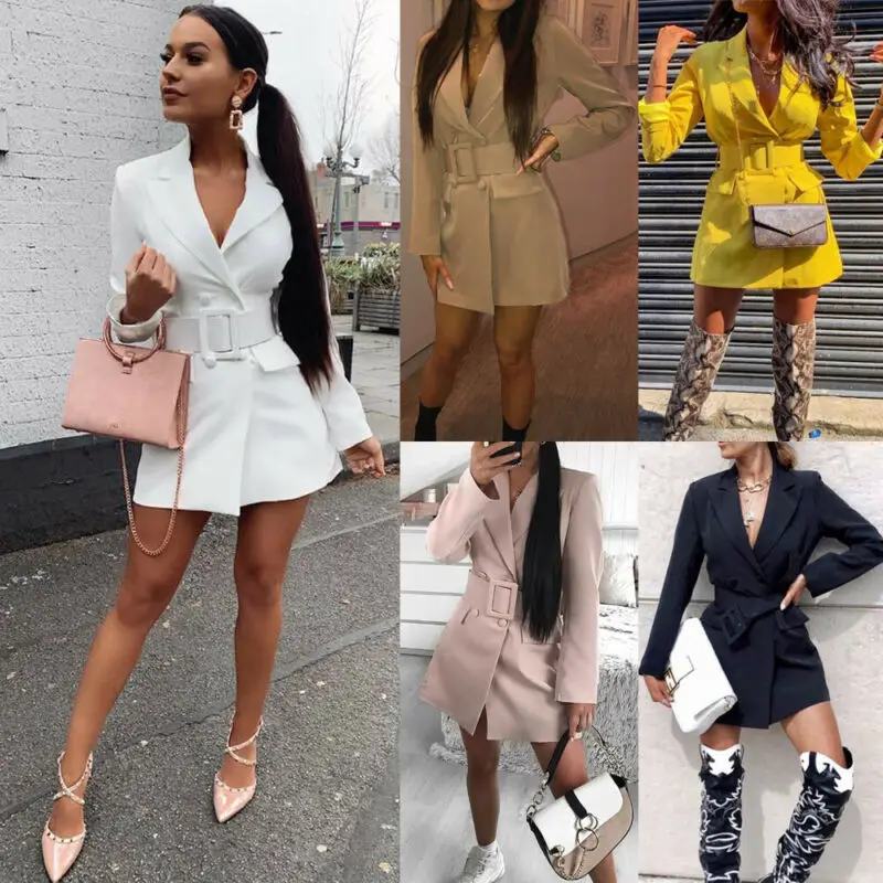 Осенне-весенний Женский блейзер с лацканами и длинным рукавом пальто v-образным