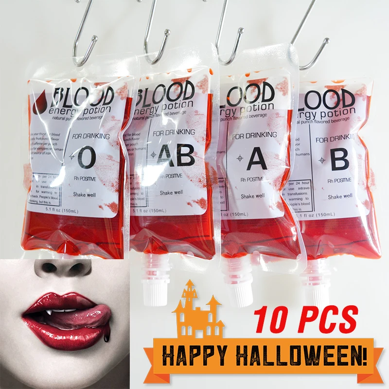 10PCS Halloween Cosplay Drink Container Bag Vampire Blood Pouch Props Zombie Beverage Drinks Bags Food Class PVC Water Bottle | Дом и сад
