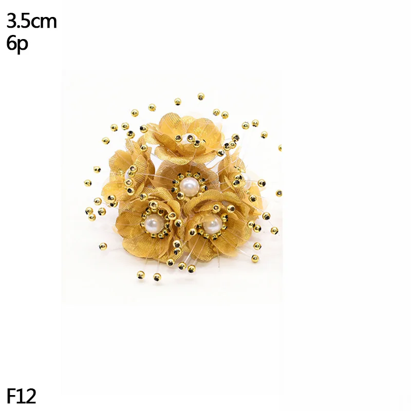 6pcs flower Свадебные украшения Золотой искусственный цветок вишня тычинки ягоды DIY цветок венки декоративный торт подарочная коробка Свадебный декор - Цвет: 6pcs flower