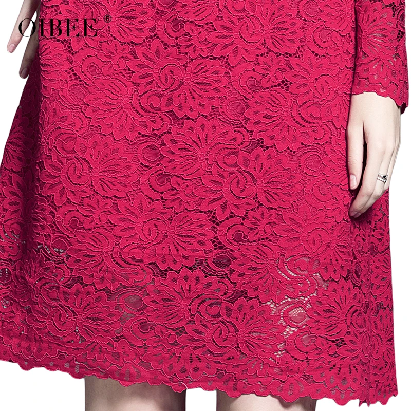 

OIBEE European lace beaded dress female 2020 spring new loose mid-length wild red bottoming skirt