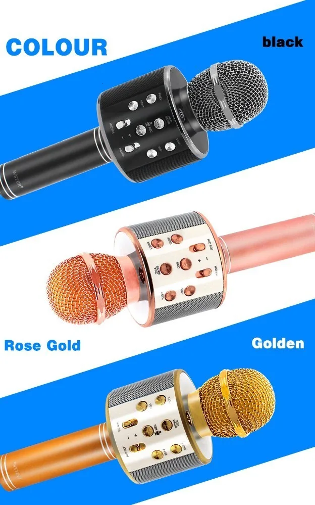 WS-858 беспроводной Bluetooth караоке микрофон стерео микрофон KTV USB динамик плеер TF карта Музыка Пение Запись волшебный звуковой микрофонный