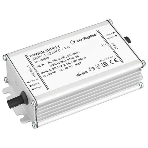 Блок питания ARPV-LG24060-PFC (24V 2.5A 60W) ( IP67 Металл 5 лет) | Освещение
