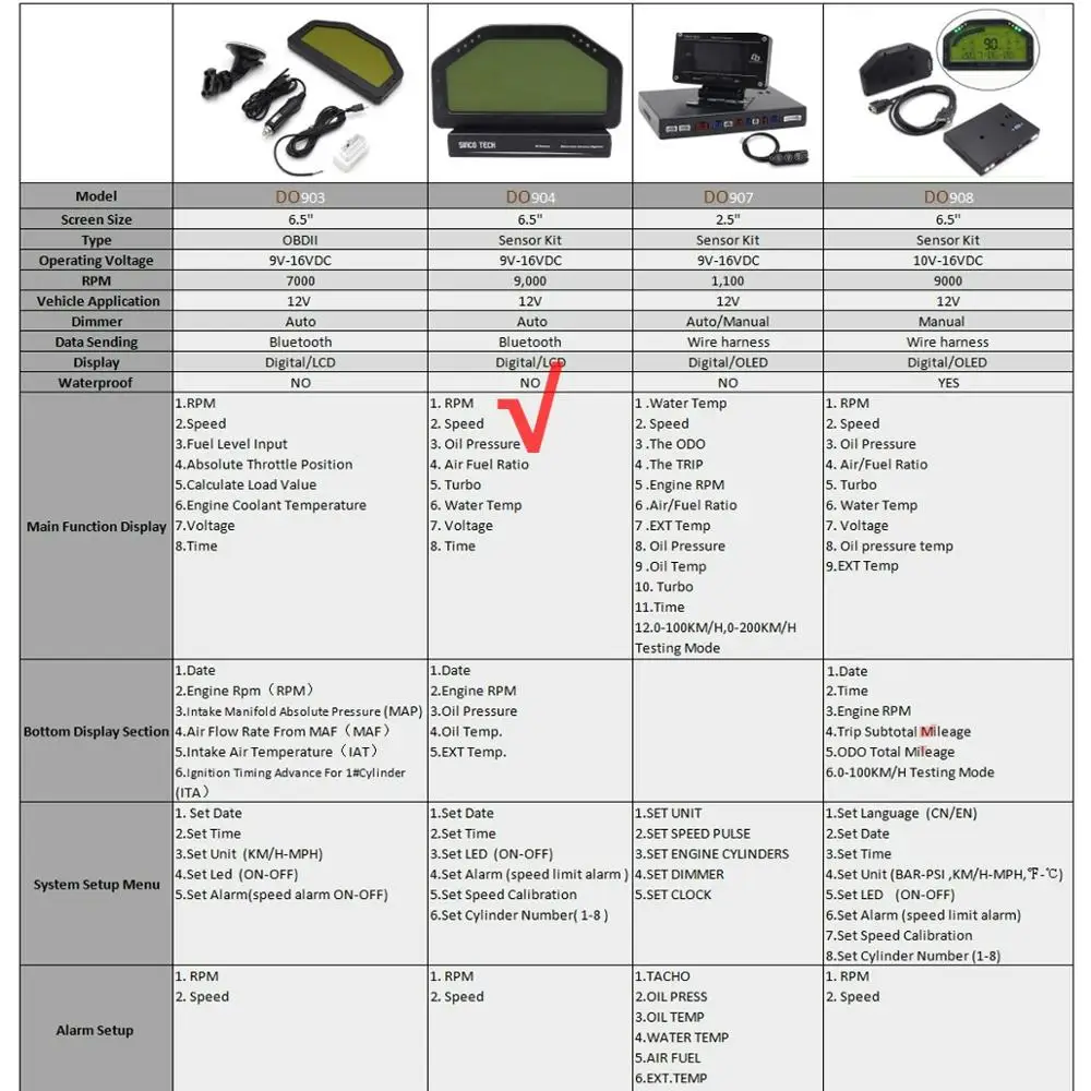 Универсальный датчик для приборной панели DO904 12 В с ЖК-дисплеем совместим Bluetooth 9000