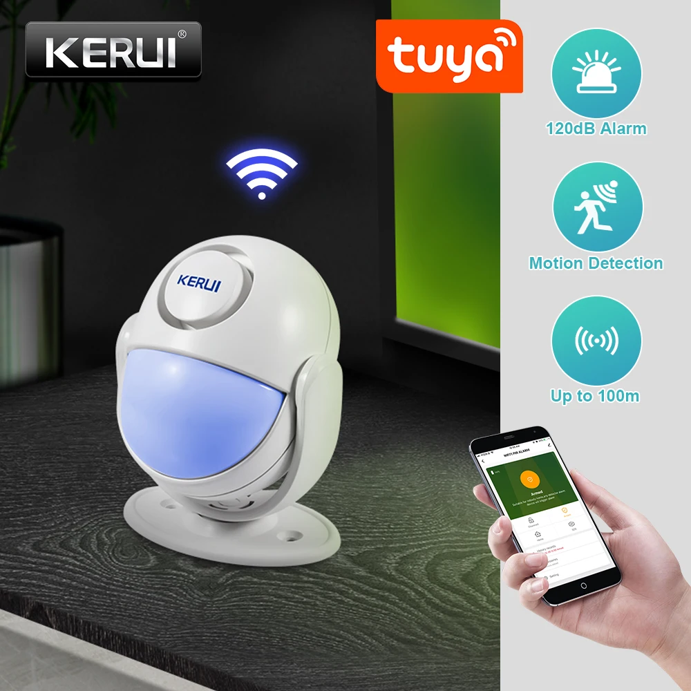 KERUI WP71 Tuya Smart WIFI Motion Alarm System Wireless PIR SensorsWorks with Alexa LED Flash 120dB Loud | Безопасность и защита