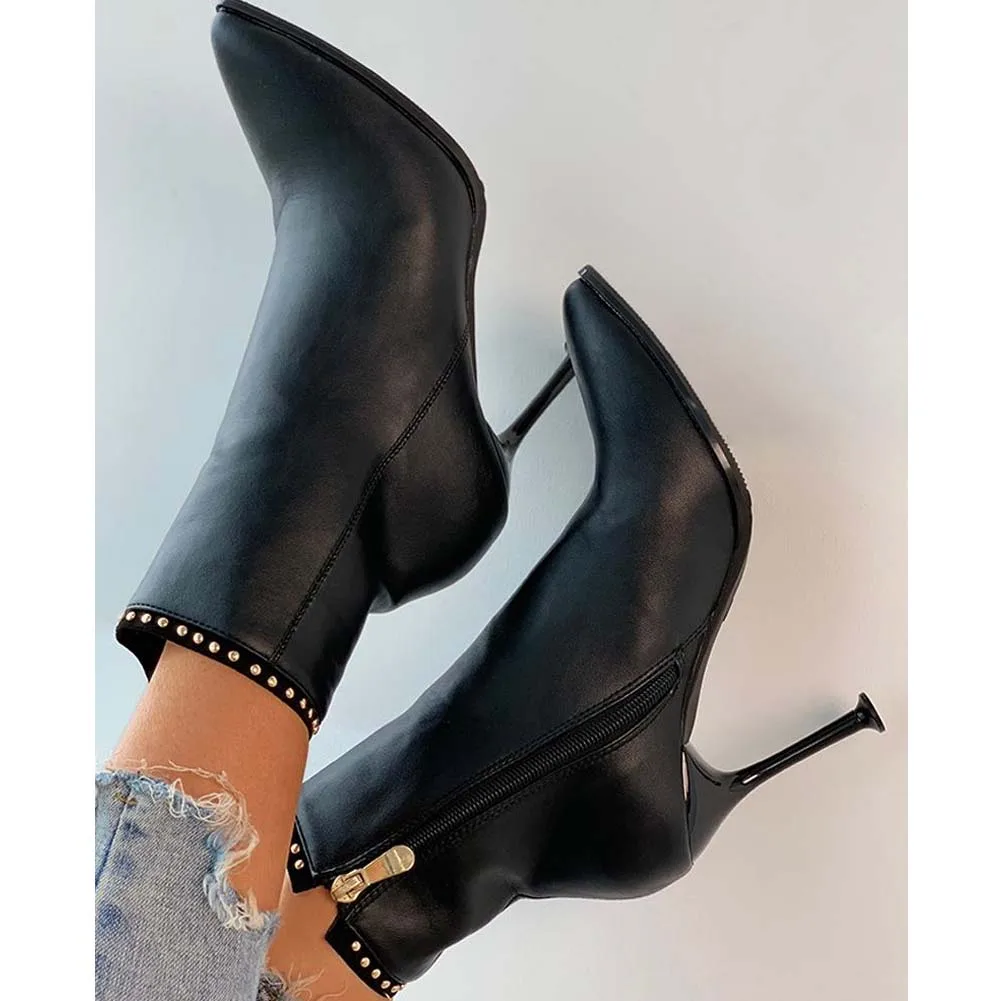 

GIGIFOX New Design 2021 Sexy Thin High Heels Zipper Rivet Ankle Boots Women Shoes Zipper Elegant Office Shoes Ladies Boot