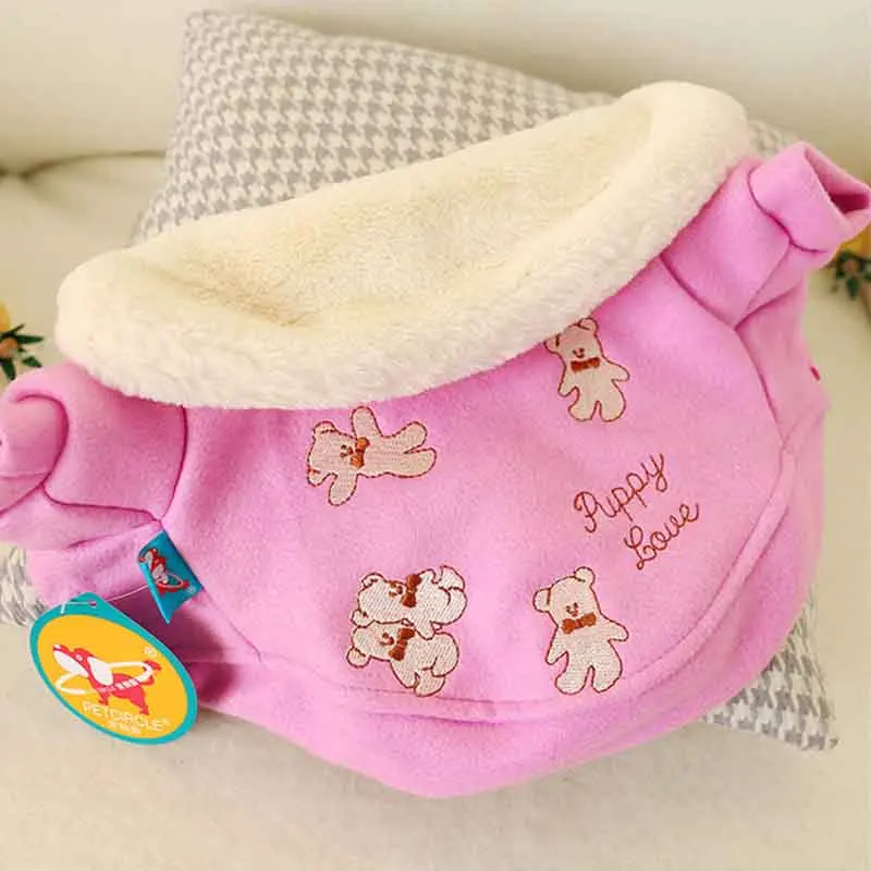 Маленький Медвежонок меховой воротник куртка для собаки зимняя розовая