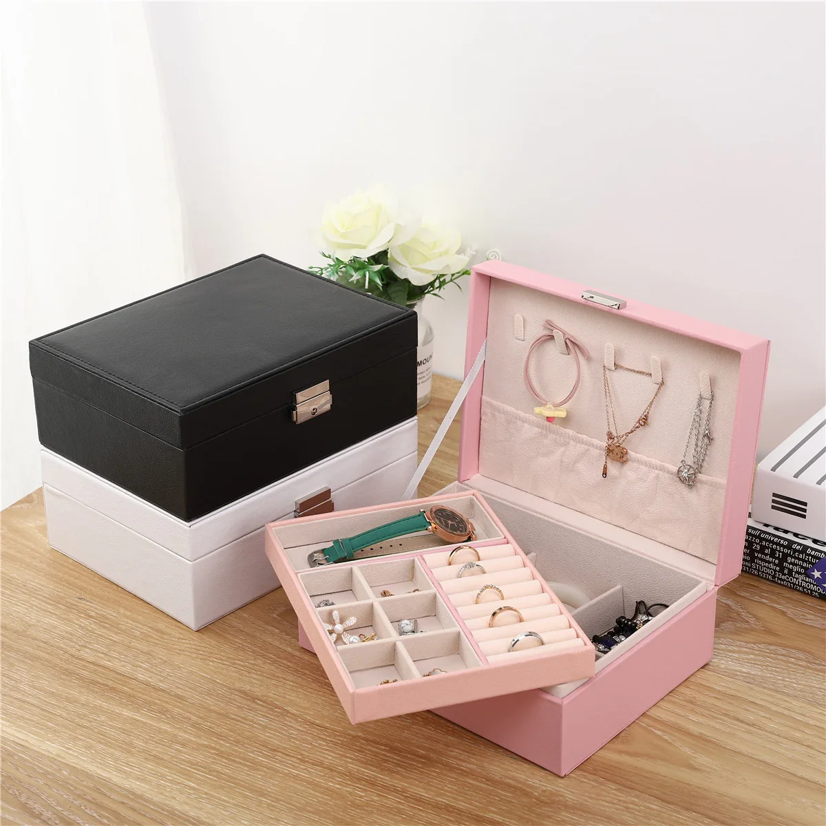 2021 New Double-Layer Velvet Jewelry Box European Jewelry Storage Box Large Space Jewelry Holder Gift Box