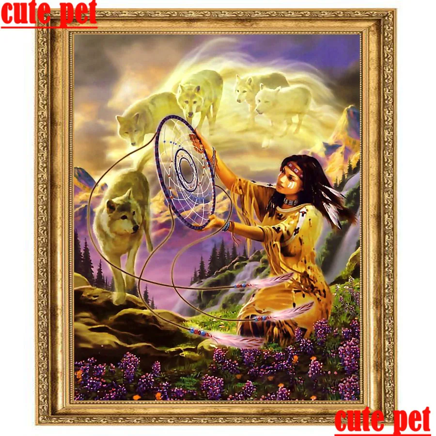 Индейская девушка и искусственное животное сделай сам вышивка стразами