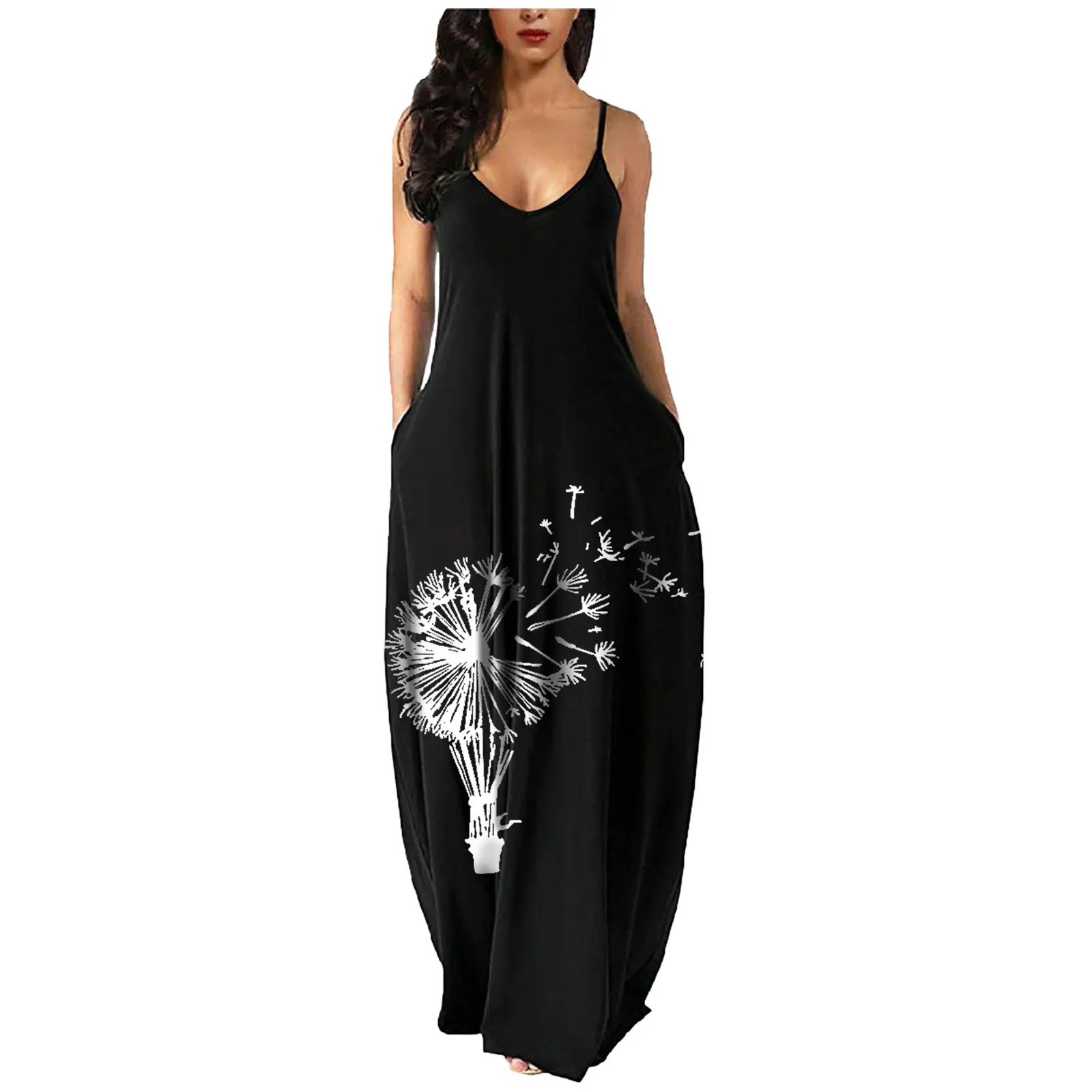 

Women's Summer Maxi Dress Sexy Sleeveless Cami Dress With Pockets for women 2021 New Fashion Designer Floral Casual Swing Dress