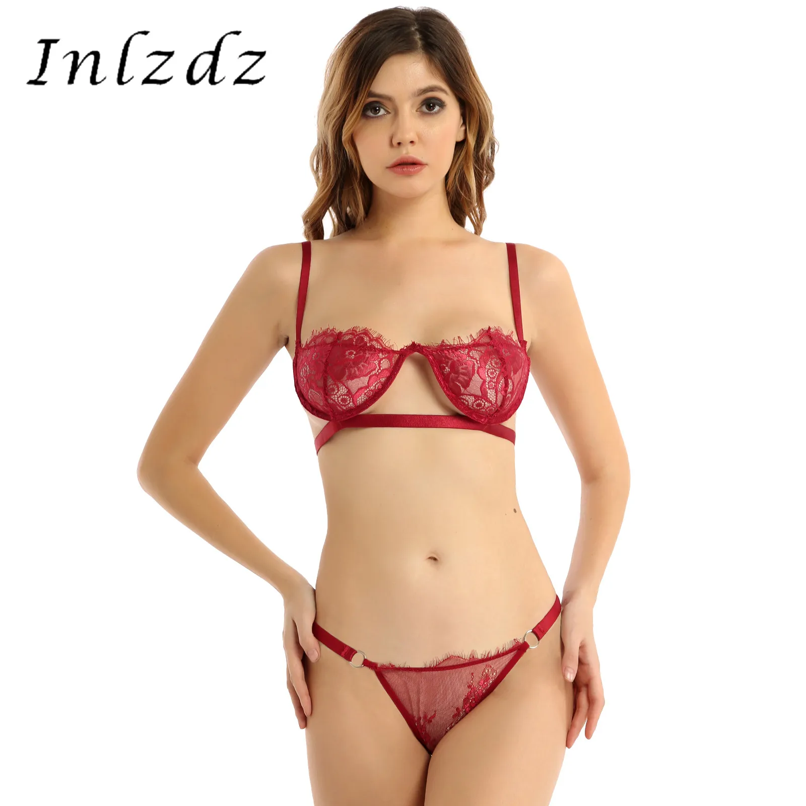 

Женское прозрачное кружевное нижнее белье, регулируемое нижнее белье на бретельках, бюстгальтер с стринги