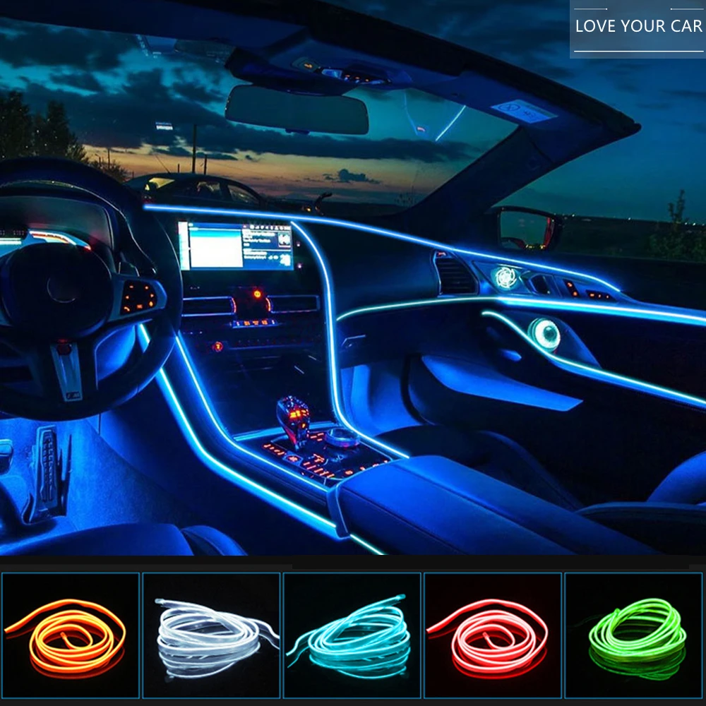 

1 м/2 м/3 м/5 м салона автомобиля светодиодная декоративная лампа EL проводка неоновая полоса для Авто DIY гибкий окружающий свет USB вечерние атмо...