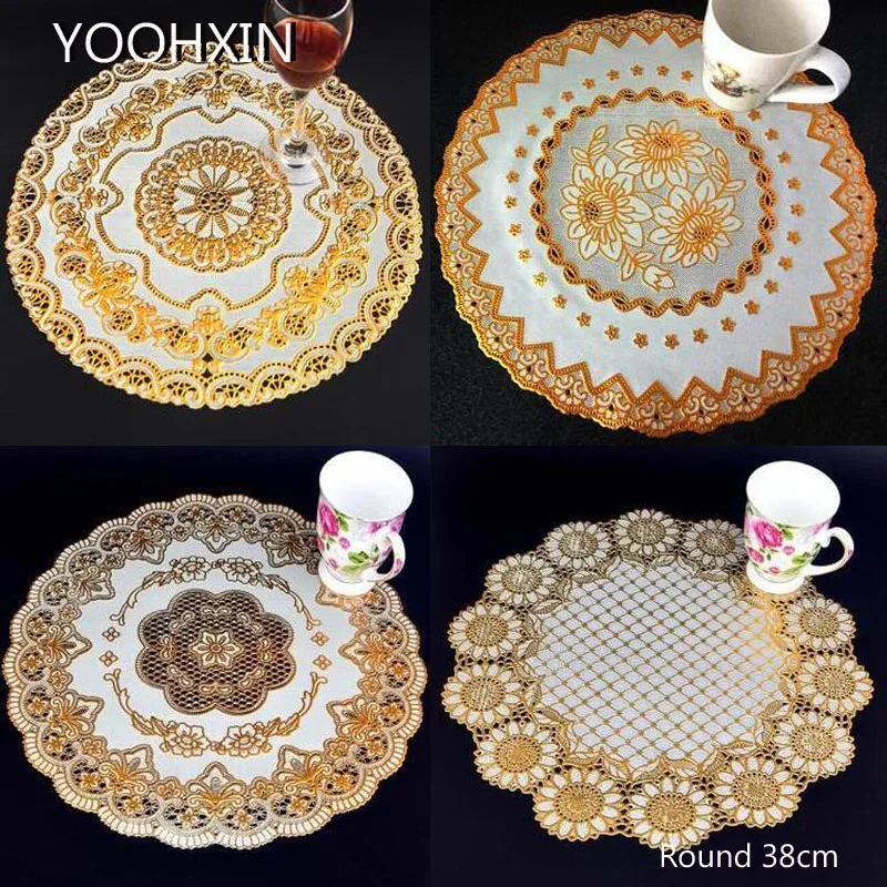Современный с кружевом и ПВХ Цвета: золотистый пластиковый стол место коврик
