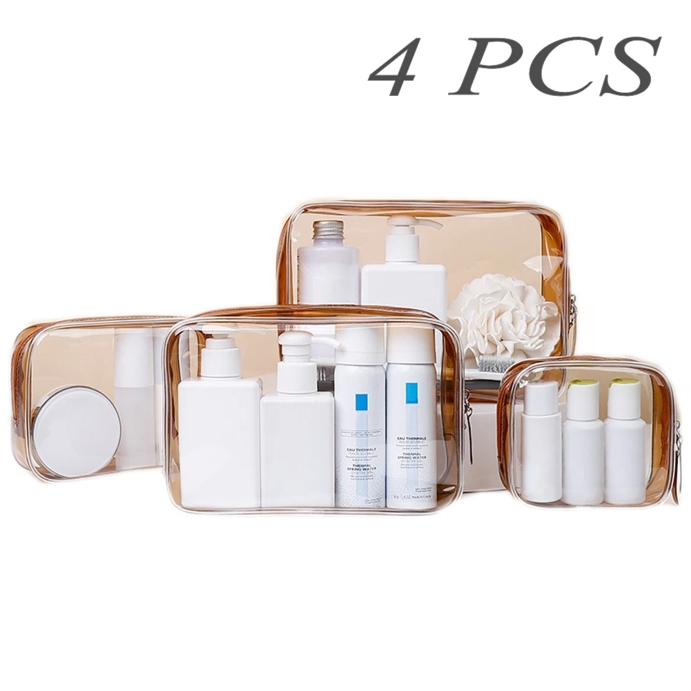 

4 pcs cosmetic bag large capacity portable travel waterproof wash storage bag cosmetic pvc bag
