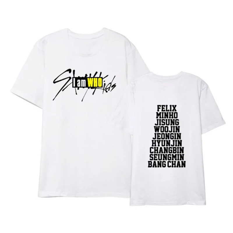 

Футболка Straykids оверсайз с надписью «I Am Who» для мужчин и женщин, свободная повседневная однотонная уличная одежда с круглым вырезом, лето 2021